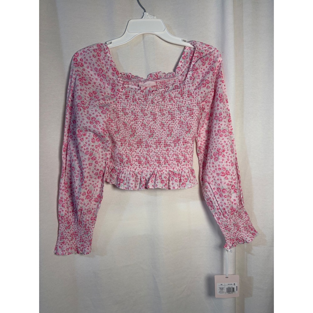 LoveShackFancy for Target Girls Rose Pink Floral Smocked Crop Top Size 14 NWT